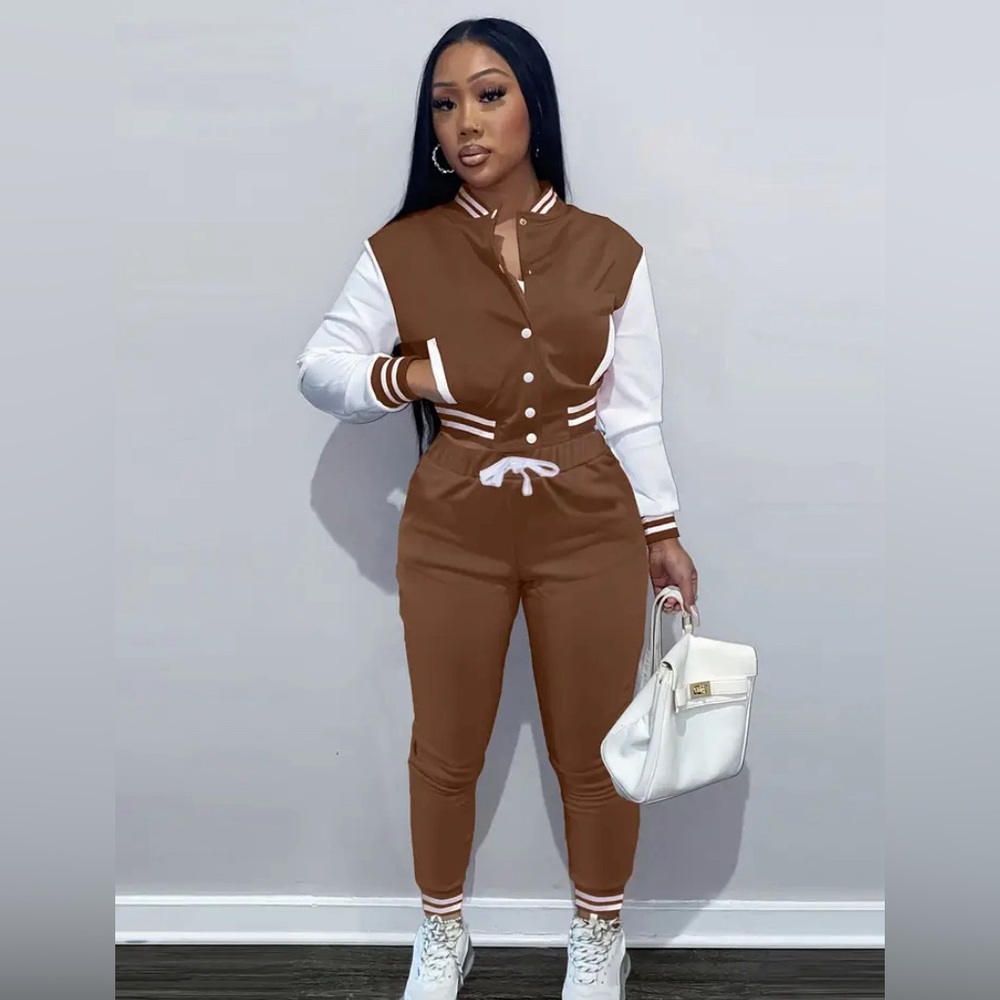 Brown and White Women's Jumpsuit